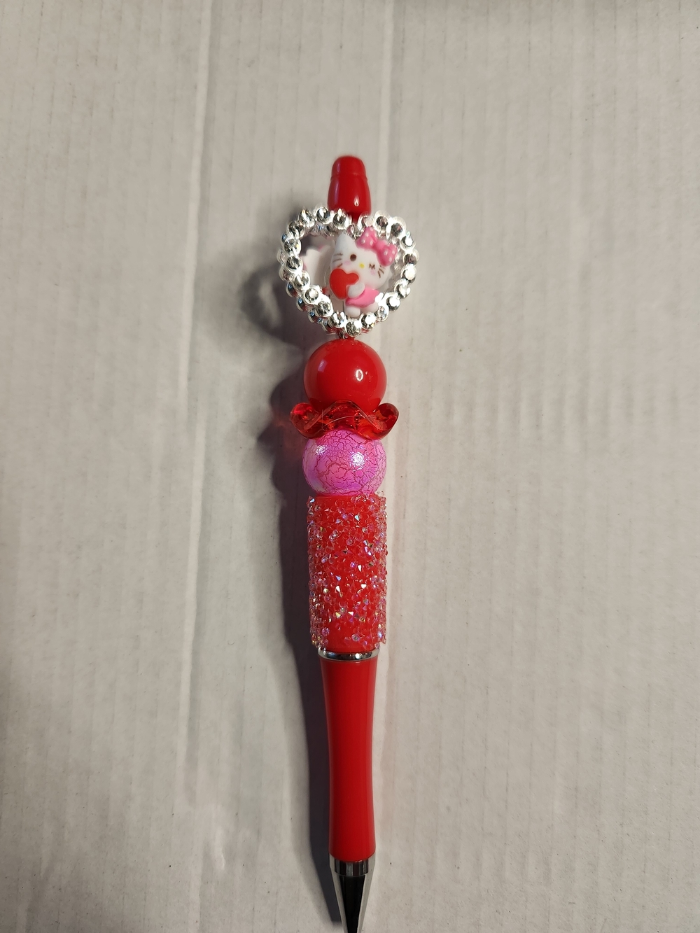 Red Decorative Heart Top Bead Pen - Cute Character Design